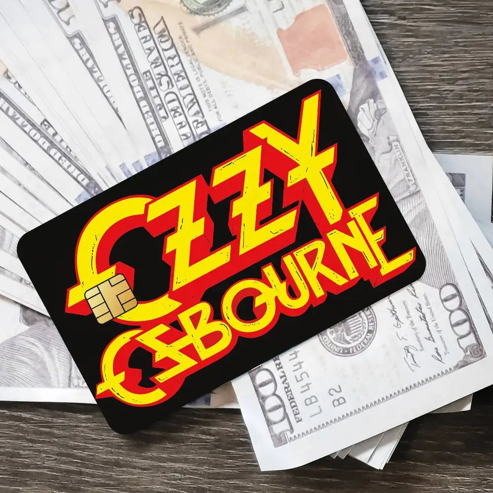 cartes crédit autocollantes ozzy osbourne logo waterproof résistantes graphique noir doré