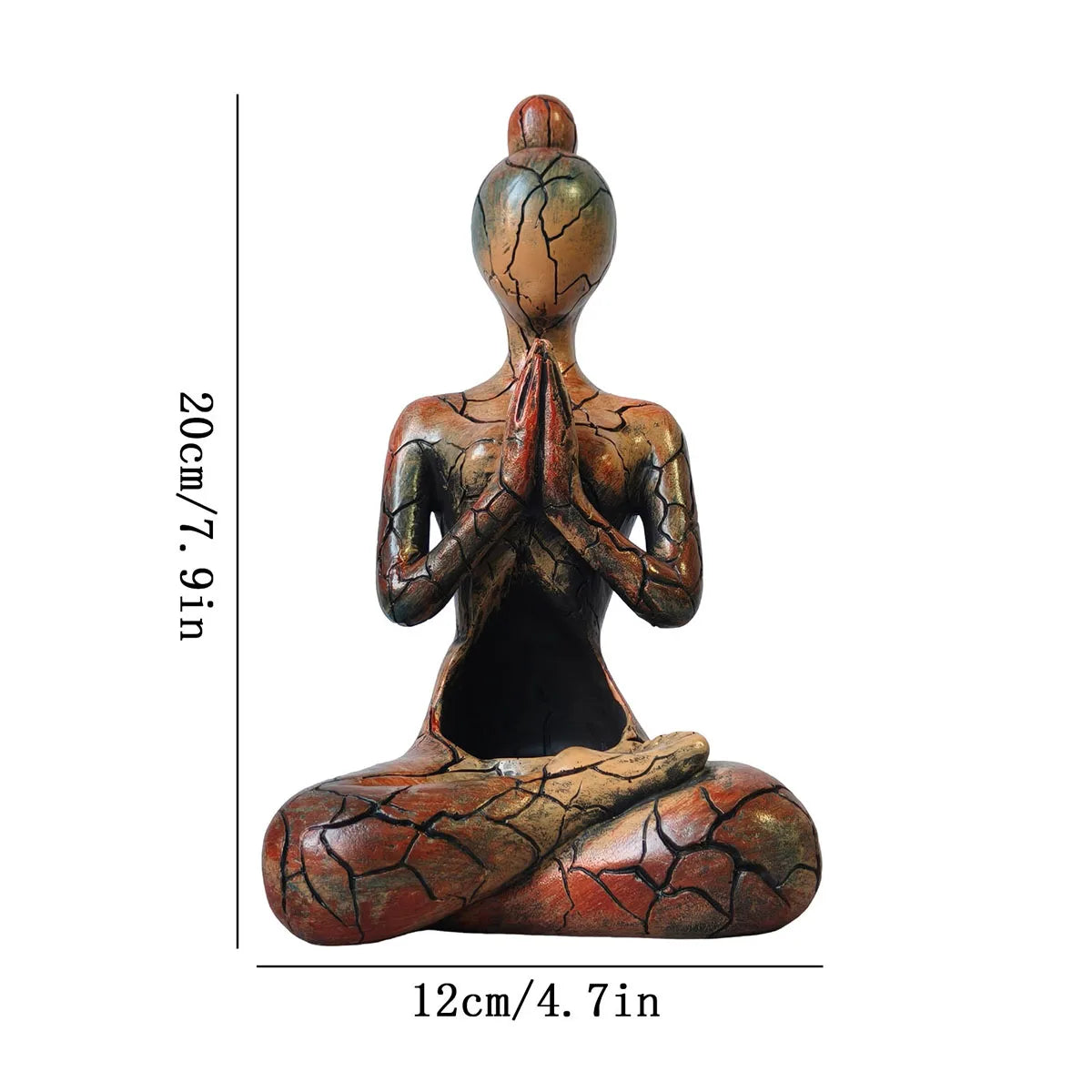 statue méditative résine bouddhiste marron orange vert zen spiritualité décoration intérieure chambre salon