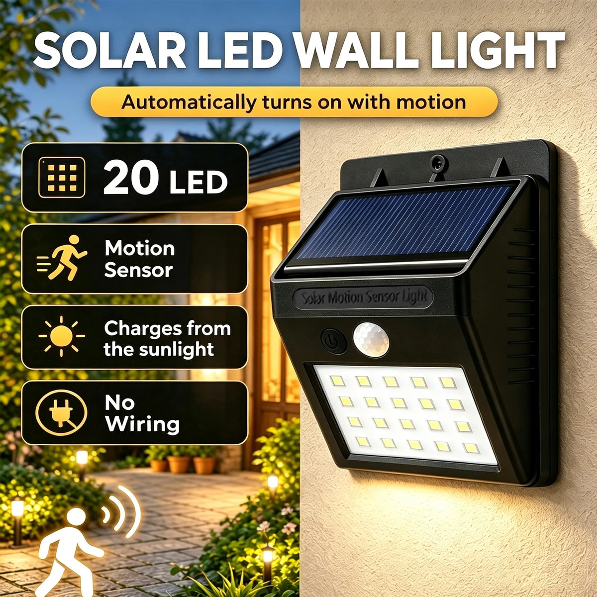 lampe murale solaire led 100 led induction ip65 moderne détecteur mouvement