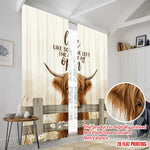 rideau moderne vache highland marguerites blanches tissu polyester beige brun gris blanc