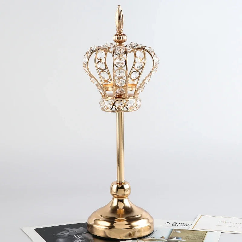 décoration maison bougeoirs couronne or cristaux métal transparent royal glamour