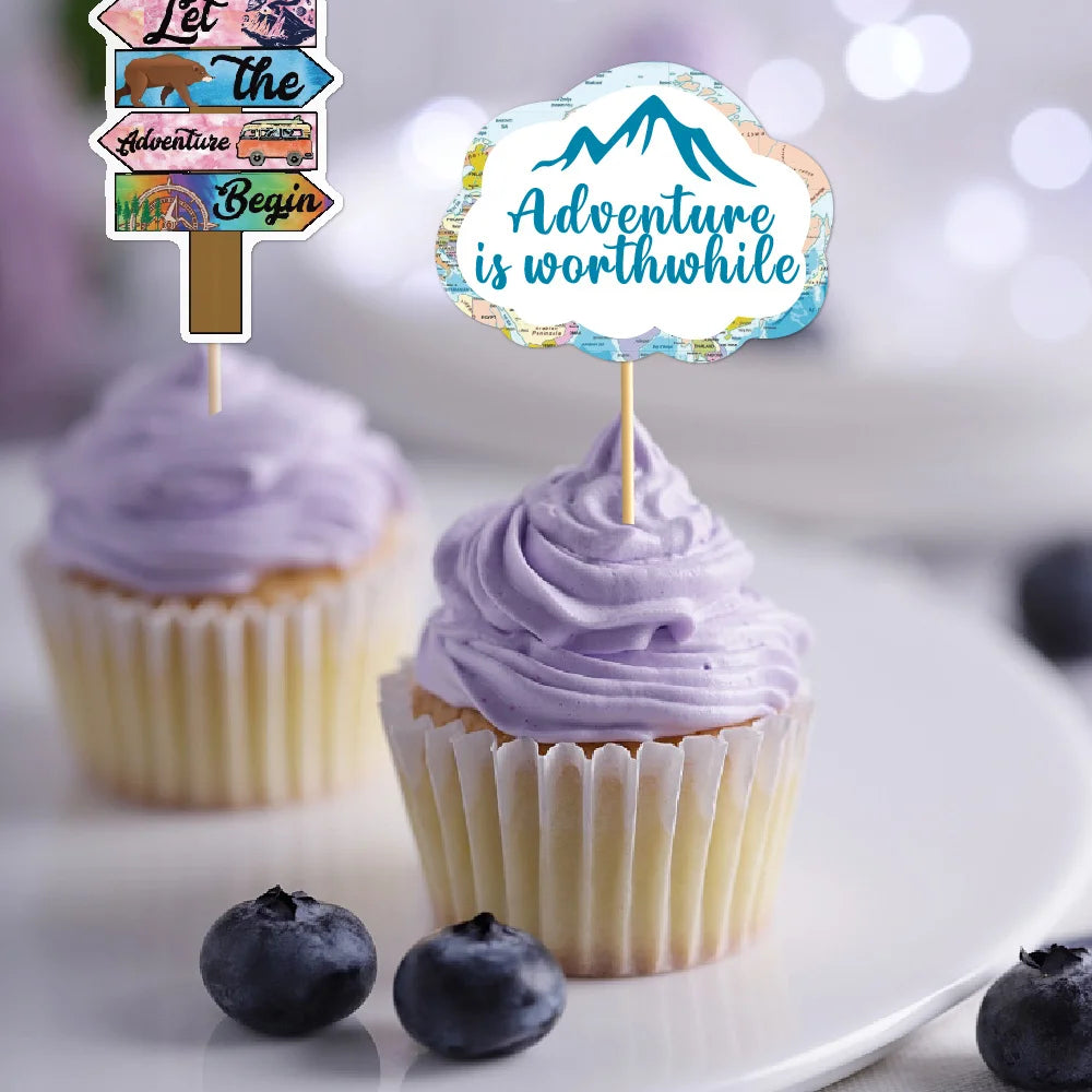 décoration fête voyage avion valise boussole globe lettres toppers cupcakes illustrations aventures