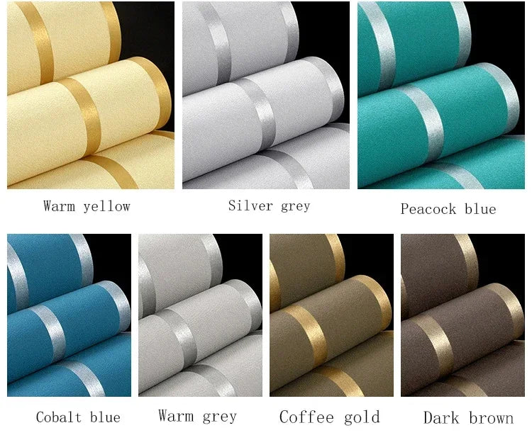 papier peint moderne rayures dorées résistant l'eau sans formaldéhyde gris bleu marron cuisine chambre