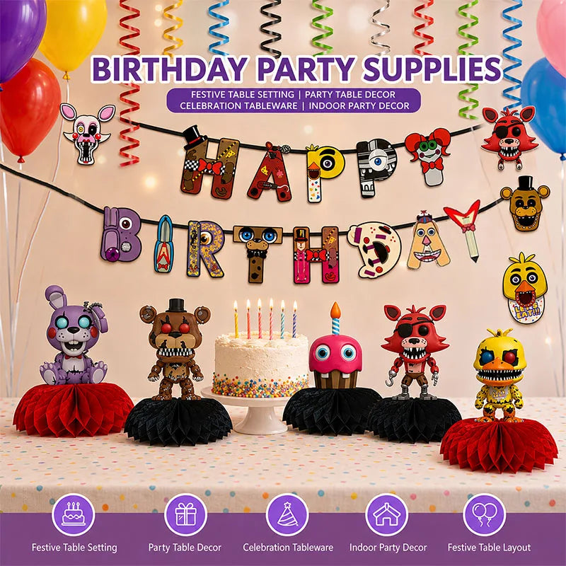 décoration fête anniversaire baloons figurines guirlande animaux rouge noir créative five nights freddy thème