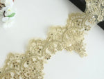 tissu dentelle fleur paillettes blanc rose beige vert mariage translucent brodé polyester 11.5cm