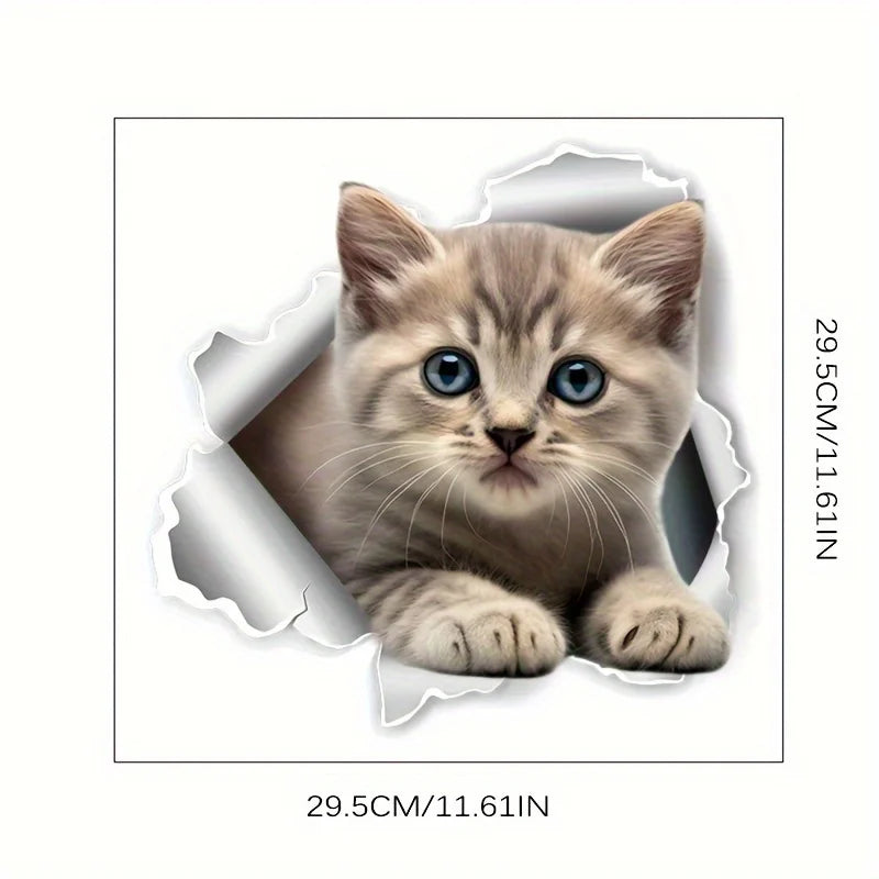 sticker mural chat 3d gris beige bleu noir autocollant animal compagnie mur carrelage meuble