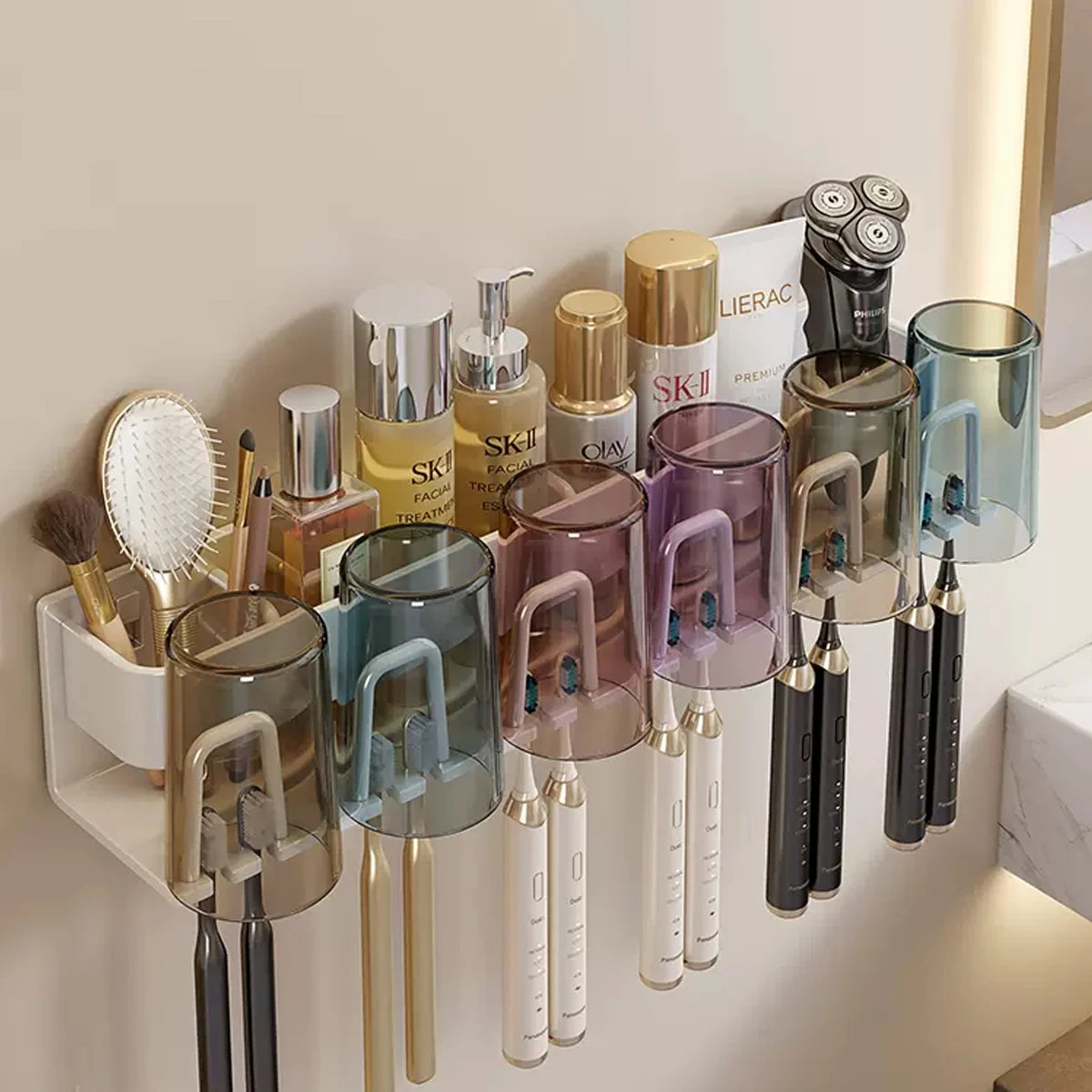 porte brosses dents cosmétiques transparent blanc gris moderne pratique adhésif salon brosses flacons tasses