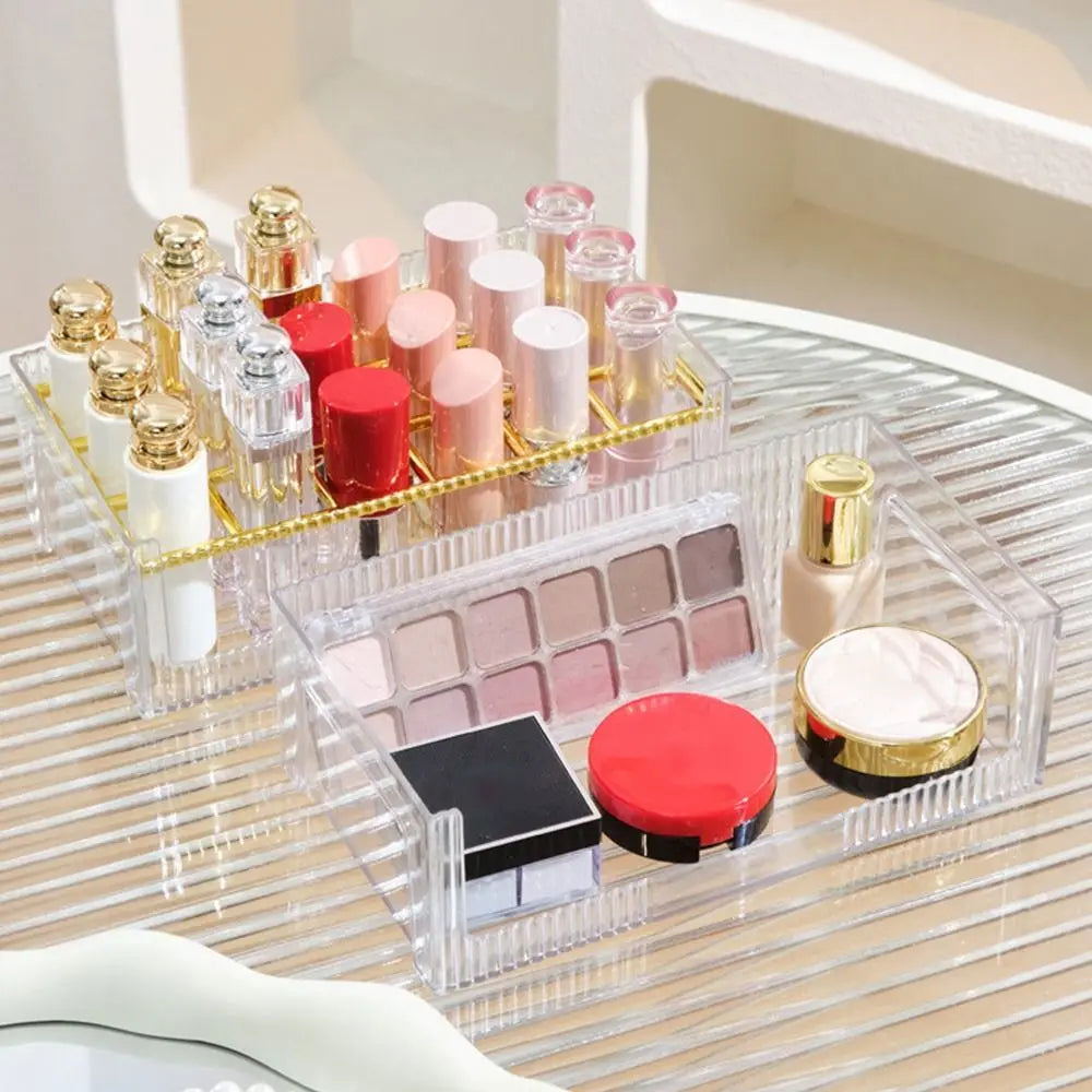 boîte rangement transparente moderne maquillage palette poudre rouge lèvres vernis ongles produits cosmétiques
