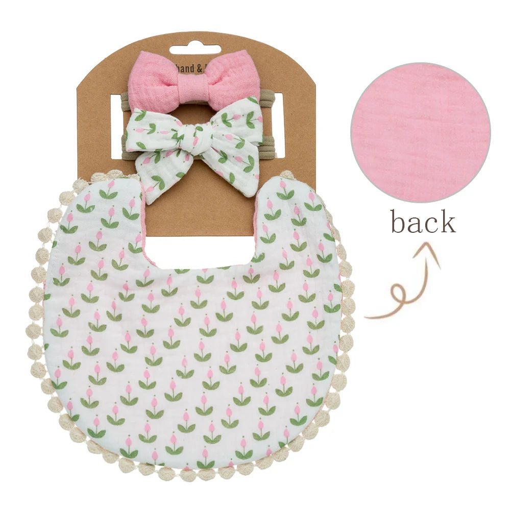 bavoirs bébé fleurs pompons élastiques doux vintage blanc rose jaune bleu gris