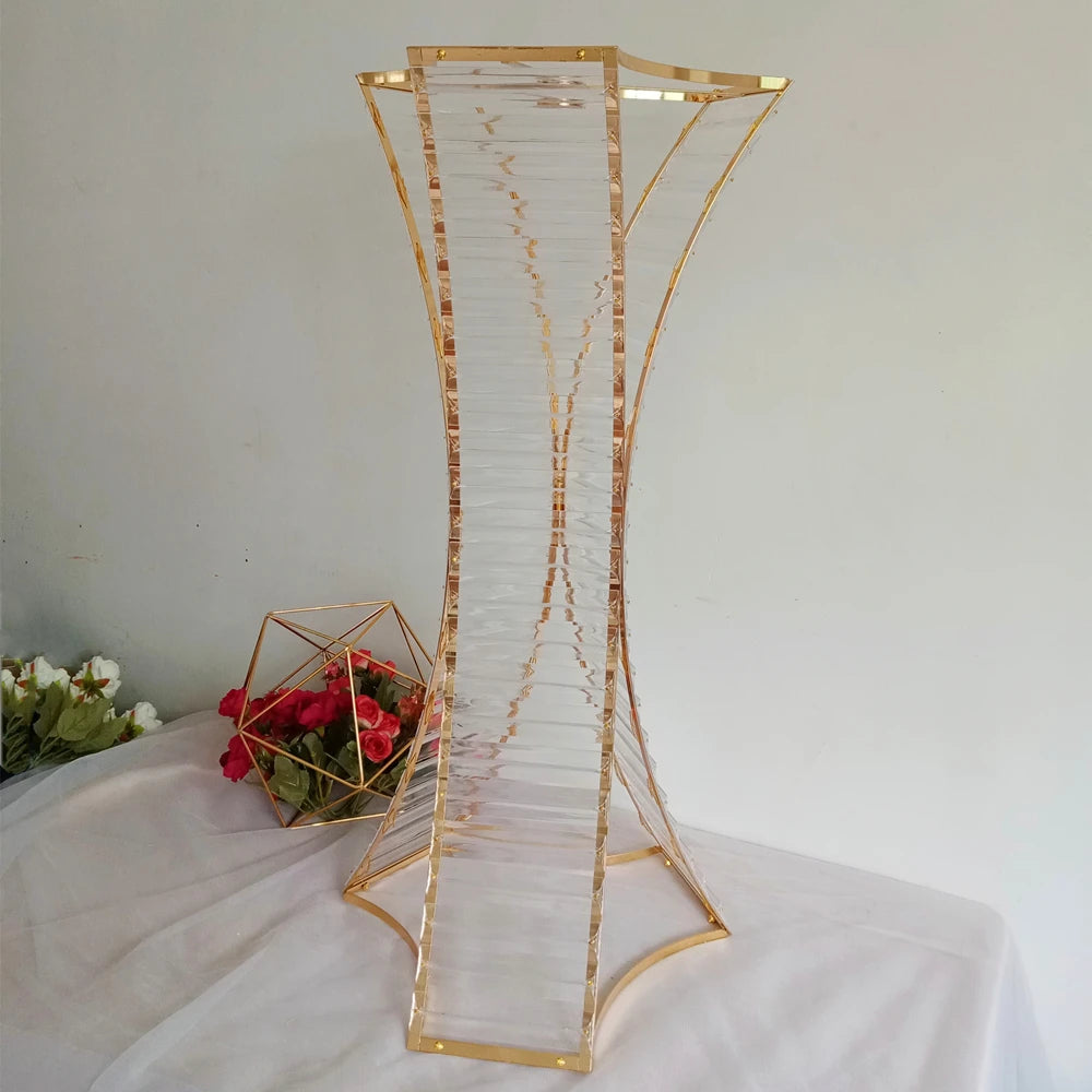support floral transparent finition dorée rayures horizontales moderne élégant vase table