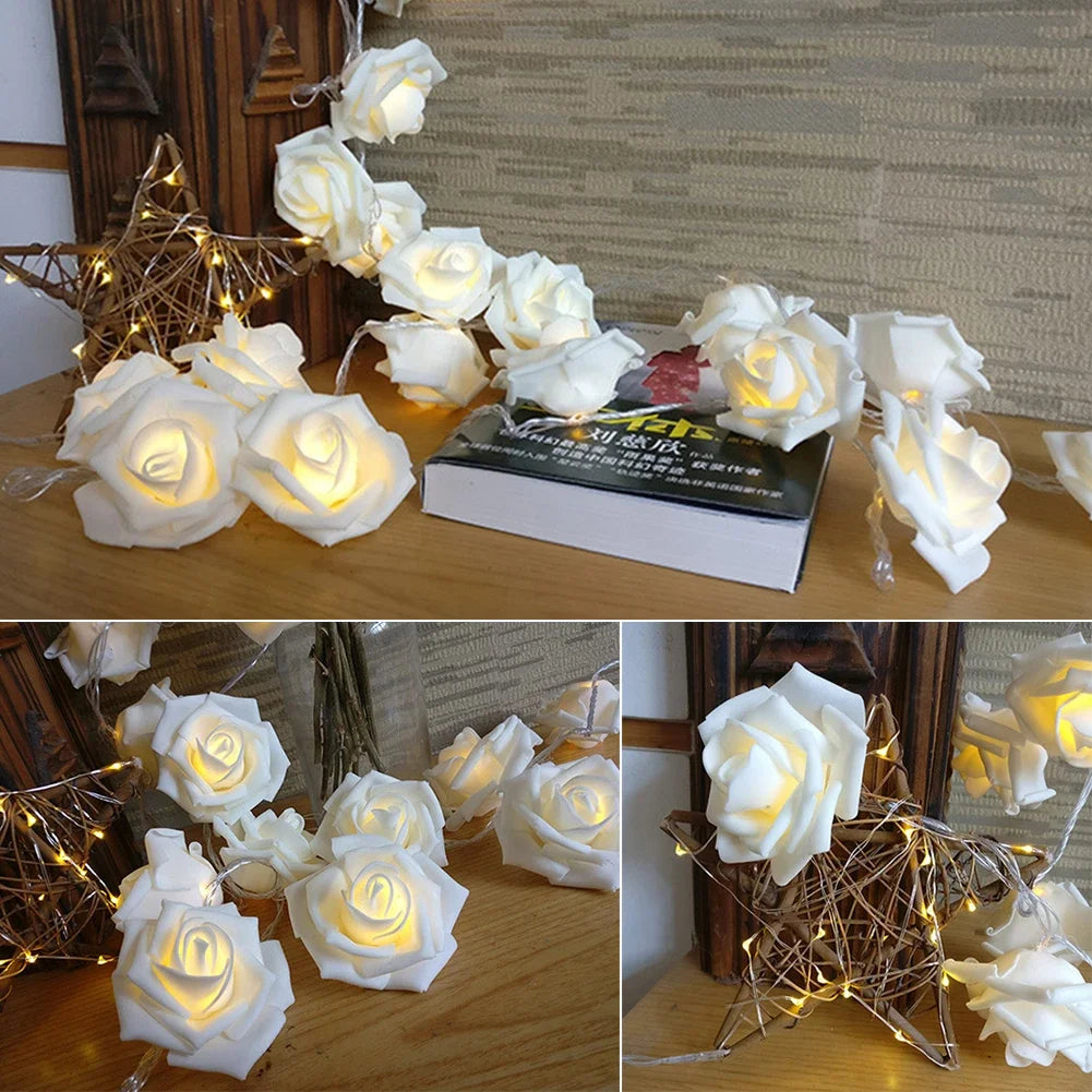 guirlande lumineuse rose fleurs blanc orange décoration noël romantique maison salon