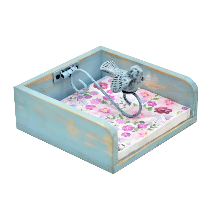 support serviettes bois naturel imprimé floral serviettes imprimées oiseau doré vintage rustique