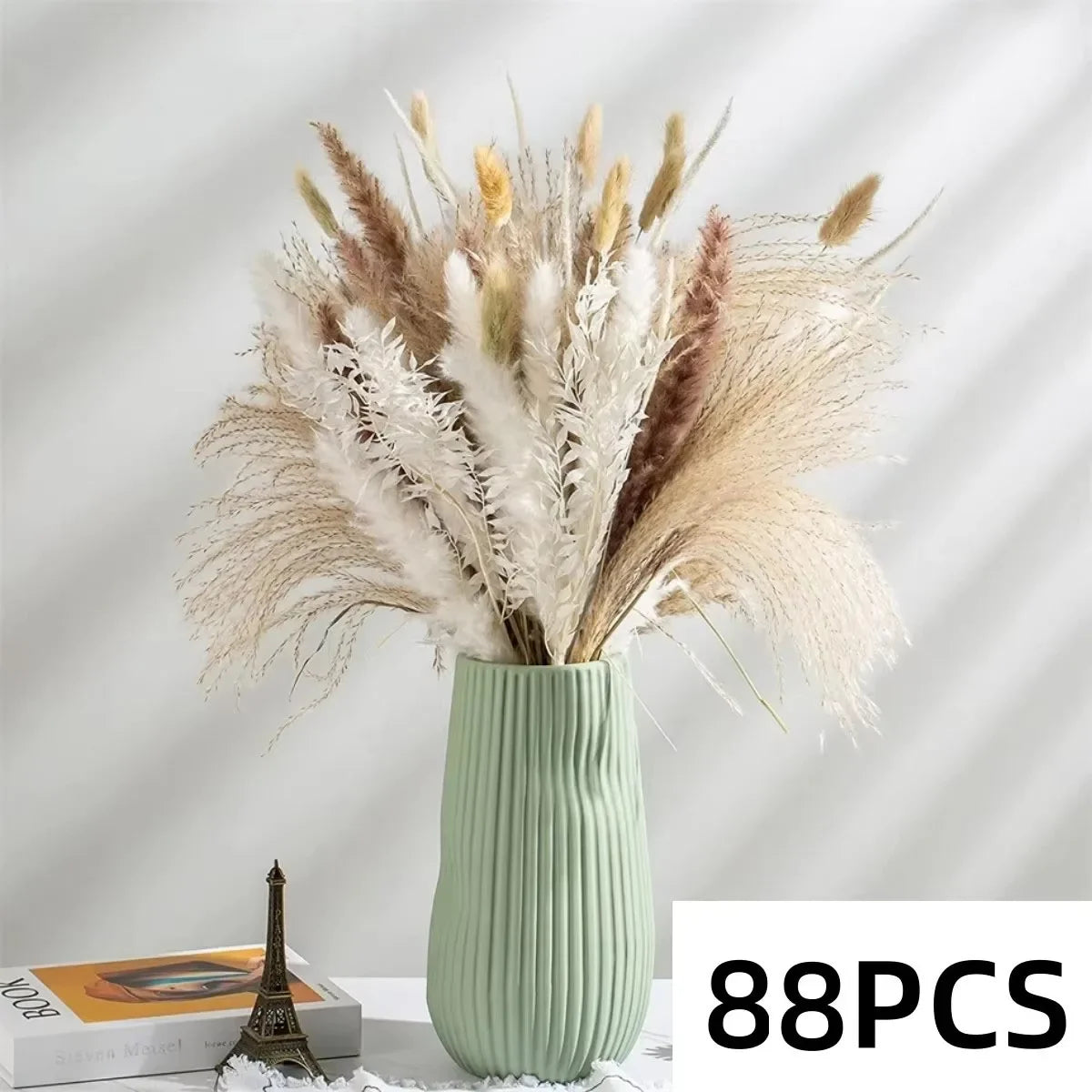bouquet fleurs séchées pampas naturel rustique blanc beige marron décoration maison mariage anniversaire fête