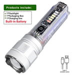 lampe torche led puissante rechargeable panneau solaire intégré lumière intense résistante chocs auto défense