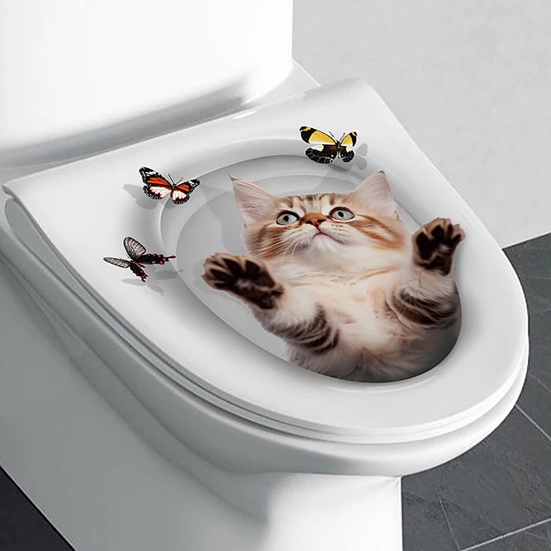 cache wc blanc animaux 3d adhésif ecureuil chat papillons