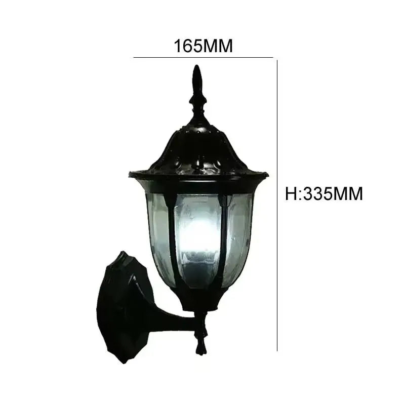 lampe murale classique transparente détails décoratifs noir doré éclairage extérieur éclairage industriel verre trempé