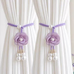 rideaux polonais fleurs relief soie nacrées corde tressée élégant accessoires décoratifs pastel doré