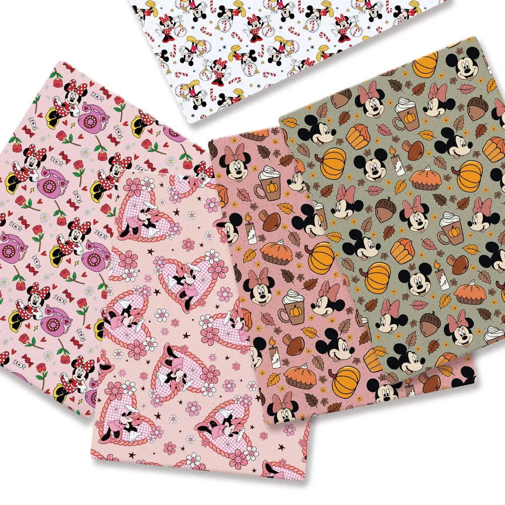 tissu imprimé personnages animés rose clair fleurs coeurs simple enfants patchwork bricolage coton 140x50cm