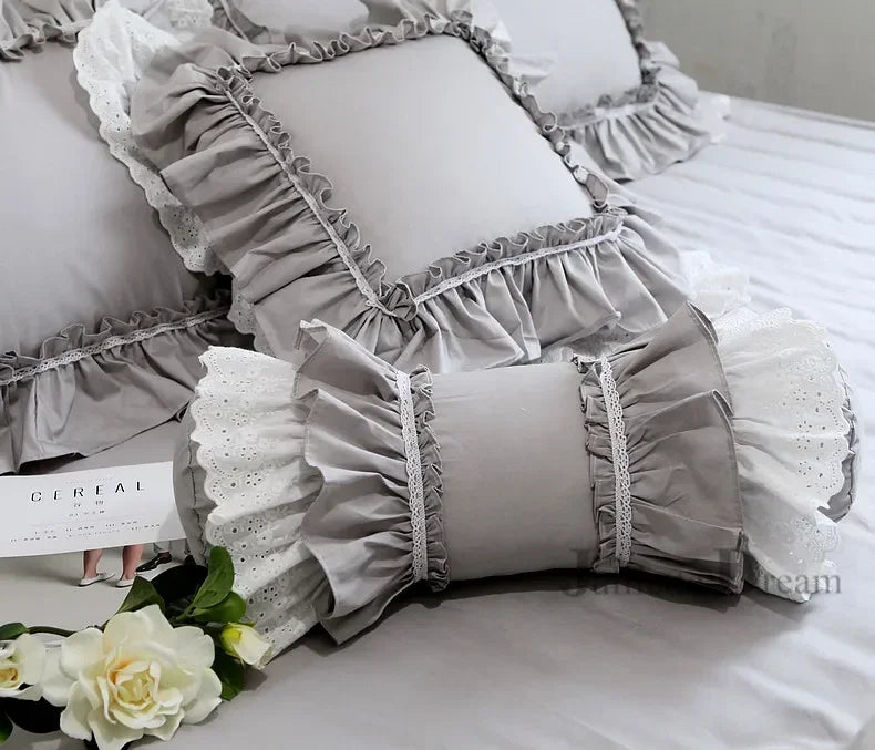 oreiller coton brodé dentelle fronces blanc décoratif romantique taie d'oreiller simple maison couverture coussin