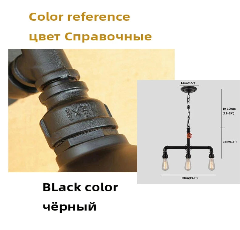 Lampe suspendue industrielle bronze noir rouge verre transparent chaîne métallique E27 vintage 10 15m²