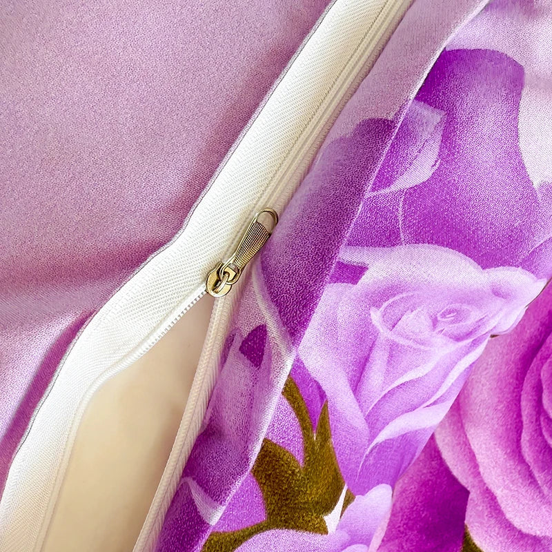 ensemble literie violet clair roses imprimées housse couette taies d'oreiller zippées moderne lit 150x200cm