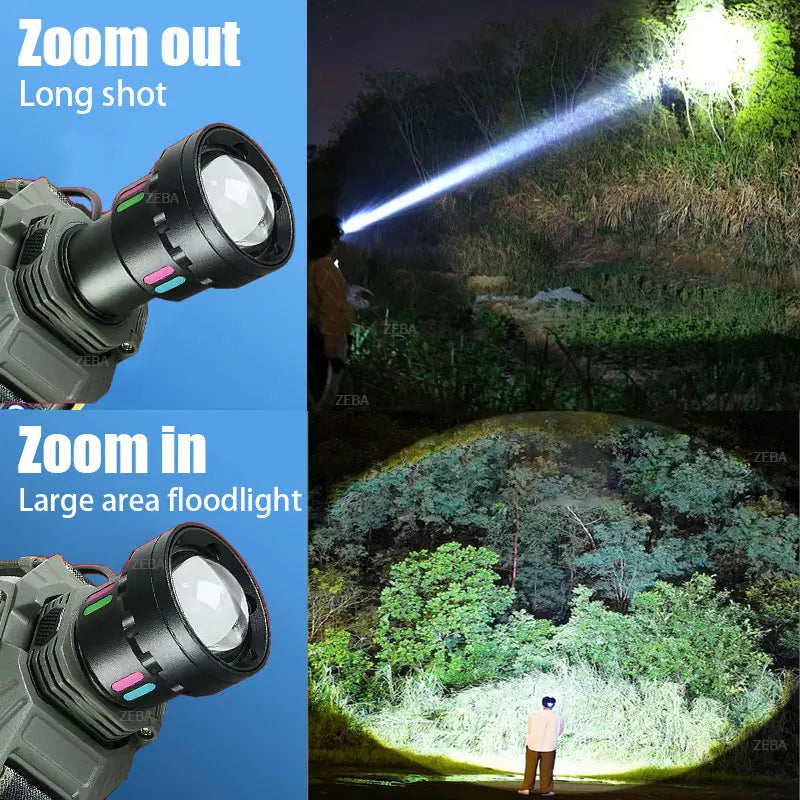 lampe frontale led vert noire tissu motifs pratique camping pêche chasse lumière réglable charge