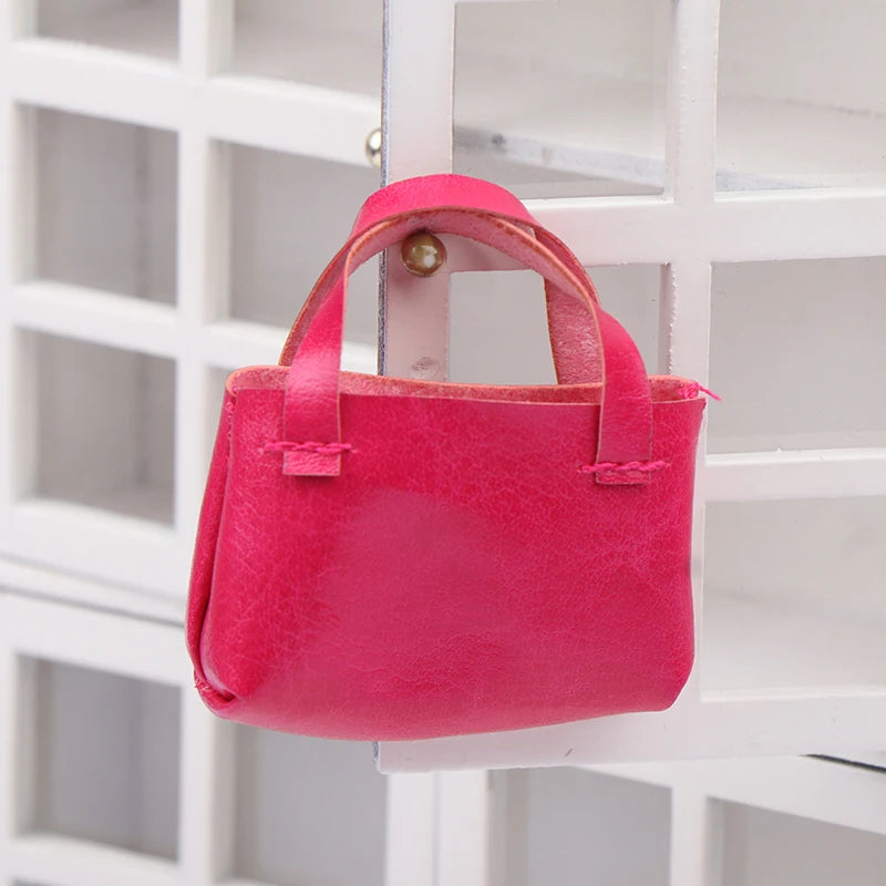 sac main miniature blanc marron texture tissée poignées détachables accessoire poupée classique simple 12