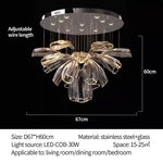 lustre suspendu led cristal transparent forme feuilles fleurs moderne luxe salon hall villa
