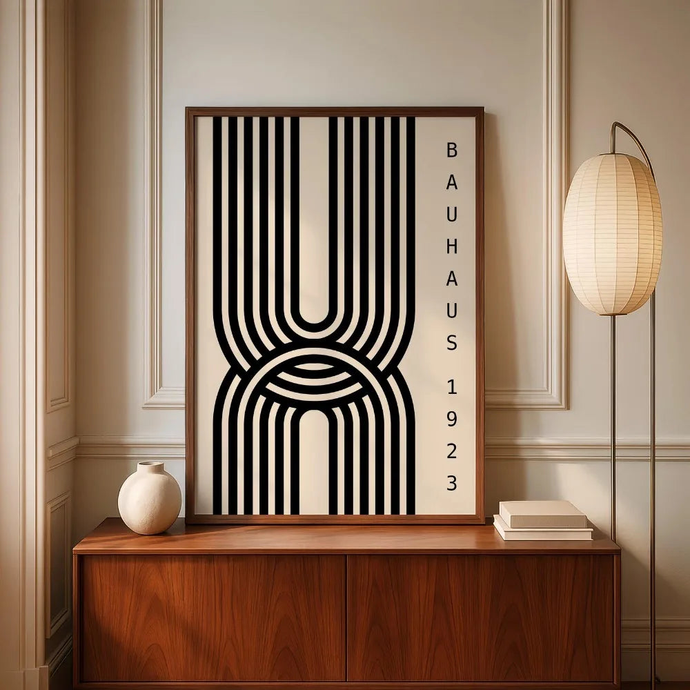 affiche impression abstraite géométrique minimaliste moderne sans cadre noir blanc salon chambre