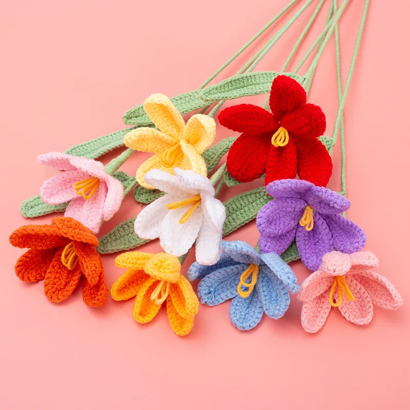 bouquet fleurs tulipes tricotées crochet artificielles décoration maison artisanale cadeau fête mariage intérieur