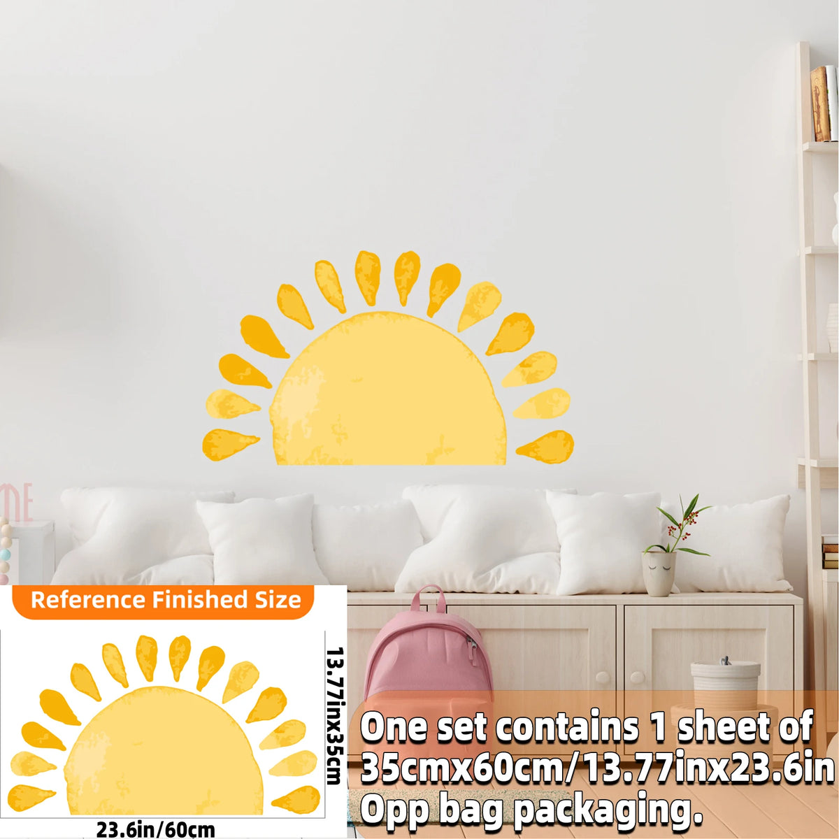 stickers muraux dessin animé soleil souriant arc ciel enfant chambre salon decoration murale jaune