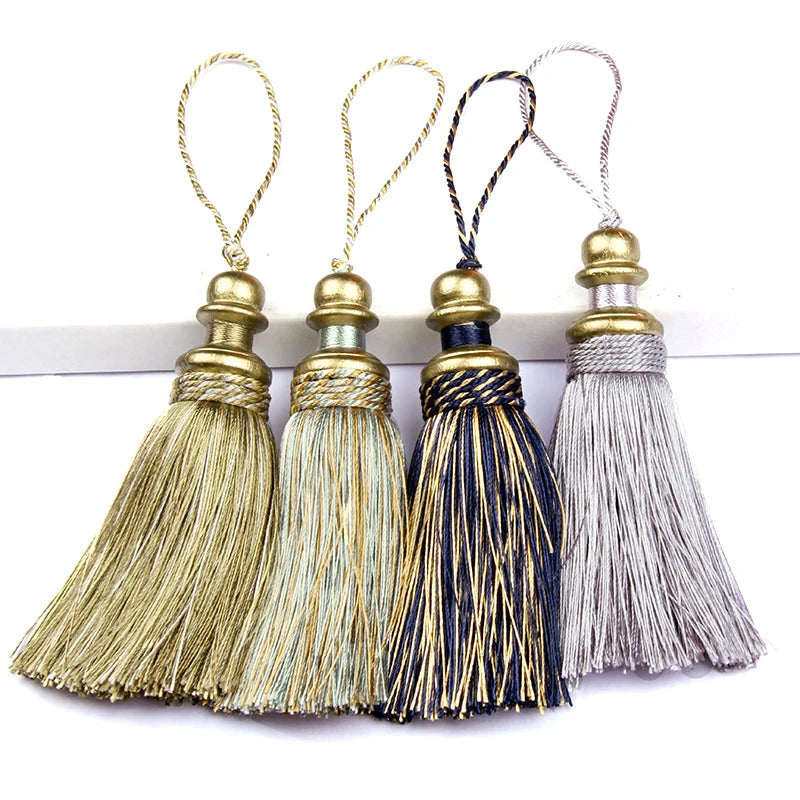 pompon polyester noir marron beige gris argenté tissu finement tressé opaques classique 21cm 8cm