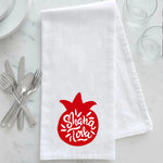 serviettes table coton blanc symboles religieux grenades pommes textes hébraïques festive rosh hashanah decorative