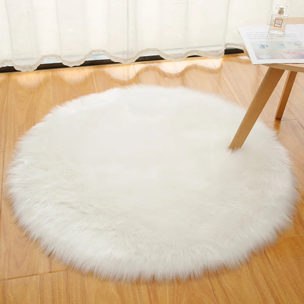 tapis rond doux fourrure polyester blanc rose gris moderne chambre 30 50 70 cm