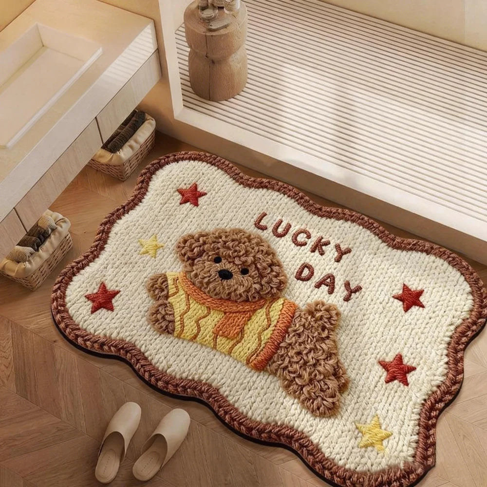 tapis décoratif intérieur antidérapant motifs animaux ours chat enfantin texture poilue