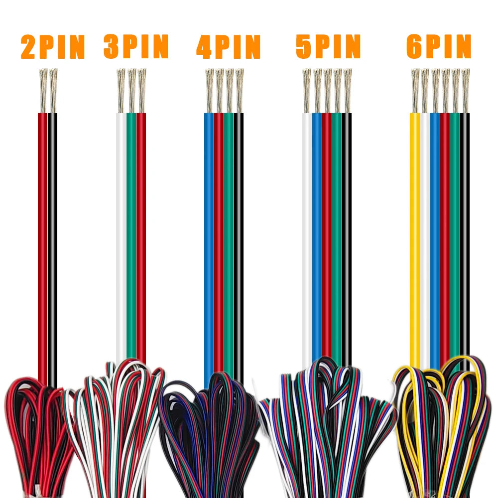 câble électrique flexible led 22awg 1m 5m 10m 2pin 3pin 5pin 6pin rouge blanc