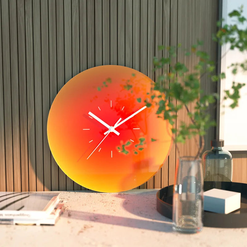 horloge murale moderne abstraite orange aiguille quartz sans tic tac