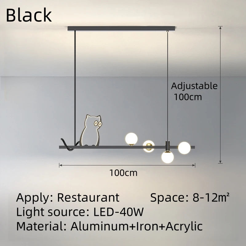 suspension lumineuse moderne minimaliste noir or chats métalliques sphères translucides salon chambre salle manger