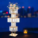 support fleurs moderne or rondelles transparentes décoration table mariage anniversaire pieds