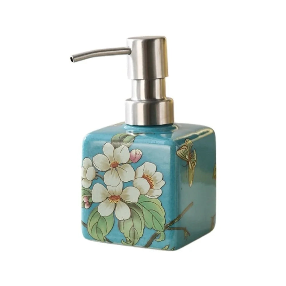 distributeur savon liquide fleurs papillon bleu jaune rose étanche rechargeable classique floral maison