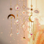 pendentif boho cristal multicolore soleil lune étoiles cosmique or argent