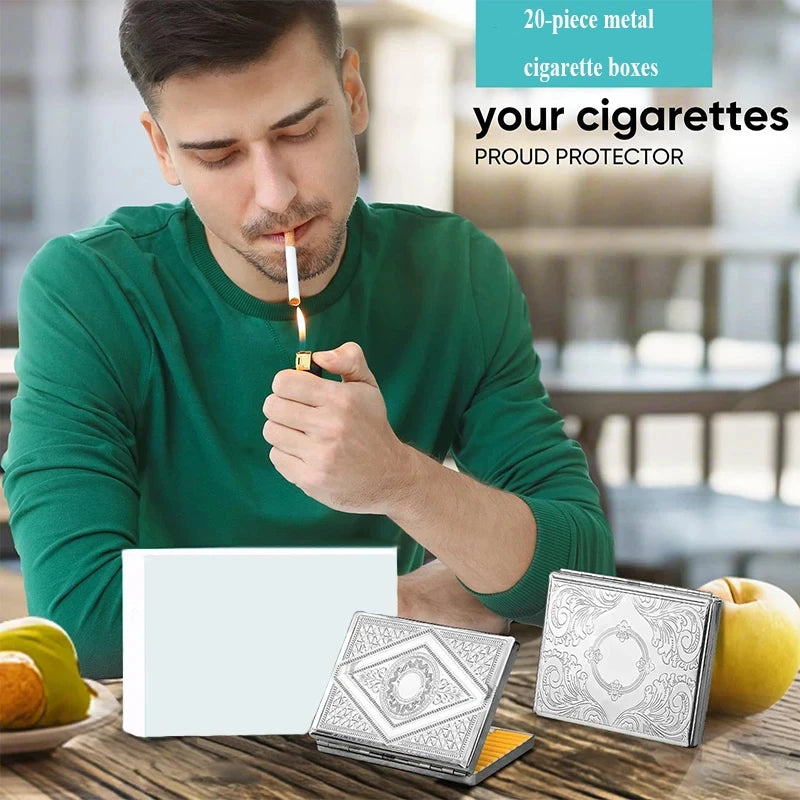 boîtes cigarettes argentées émaillées motifs floraux géométriques pliables contenant cigarettes classiques