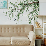 sticker mural feuillage oiseau vert brun naturel adhésif salon chambre décoration amovible fond