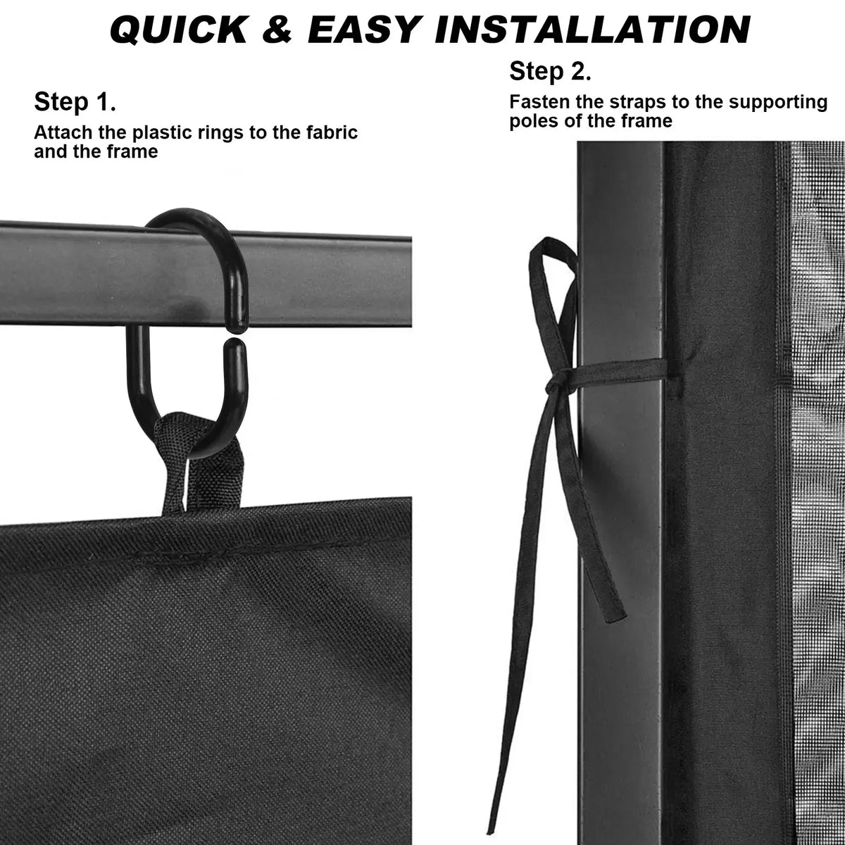 moustiquaire extérieure noire quadratique polyester fermeture éclair protection anti moustiques camping voyage moderne clips