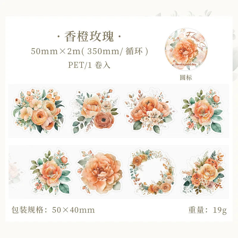 ruban decoratif floral vintage adhesif jaune orange rose violet vert blanc tournesols roses motifs