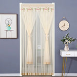 rideau gris beige rose bleu broderie florale transparent moderne ruban porte tissu polyester