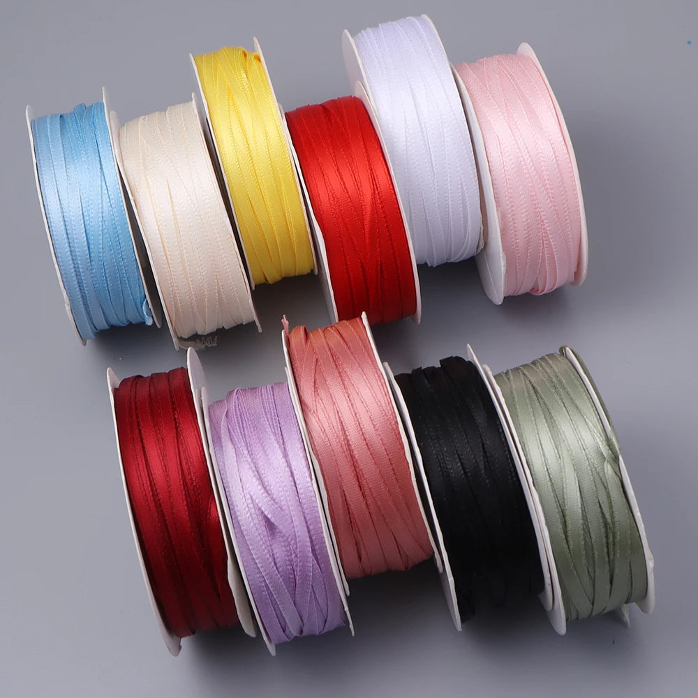 rubans satinés 3mm rouge blanc rose violet noir vert jaune bleu clair classiques opaques