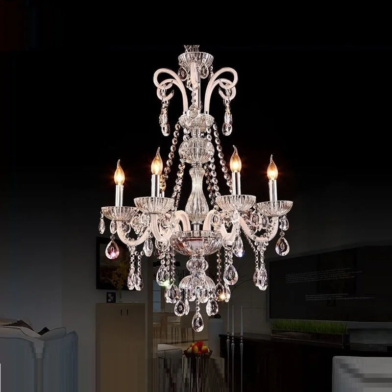 lustre cristal transparent argenté classique baroque sans ampoule toucher interrupteur chromé
