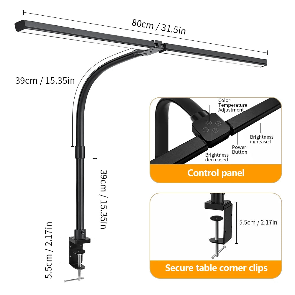 lampe led noir moderne flexible bras ajustable clip facile contrôle tactile