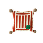 taie d'oreiller carrée velours moderne rayures pompons vert beige noir